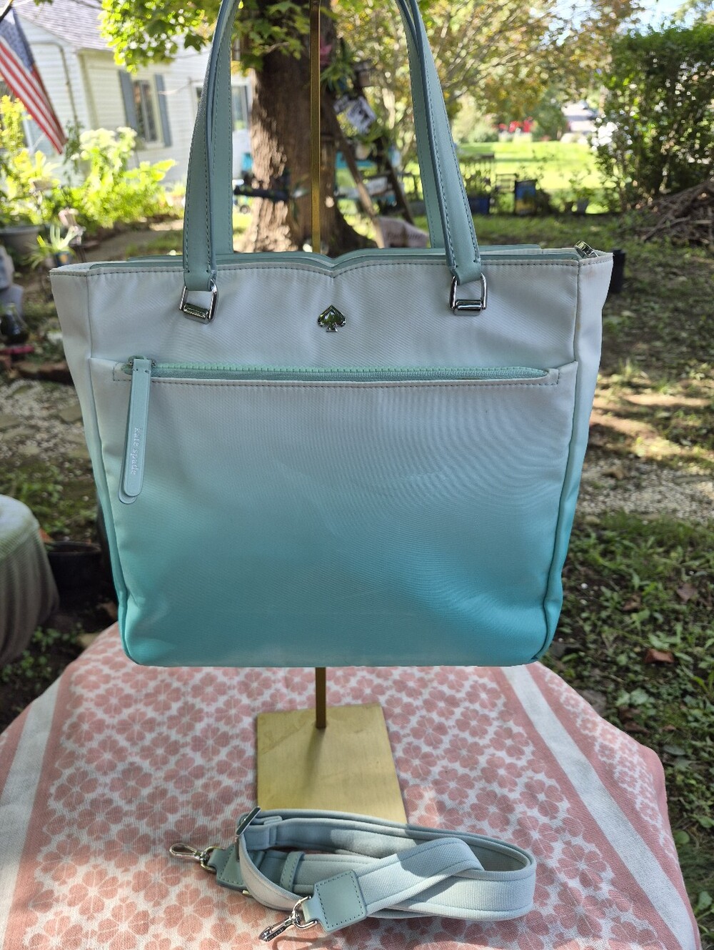 KATE SPADE 💚 MINT GREEN Ombre Tote w/ Concealed Carry Pocket 💚 Nylon & Leather